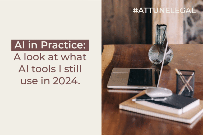Text about AI tools in 2024 beside a wooden desk with laptop, notebooks, and a glass vase.