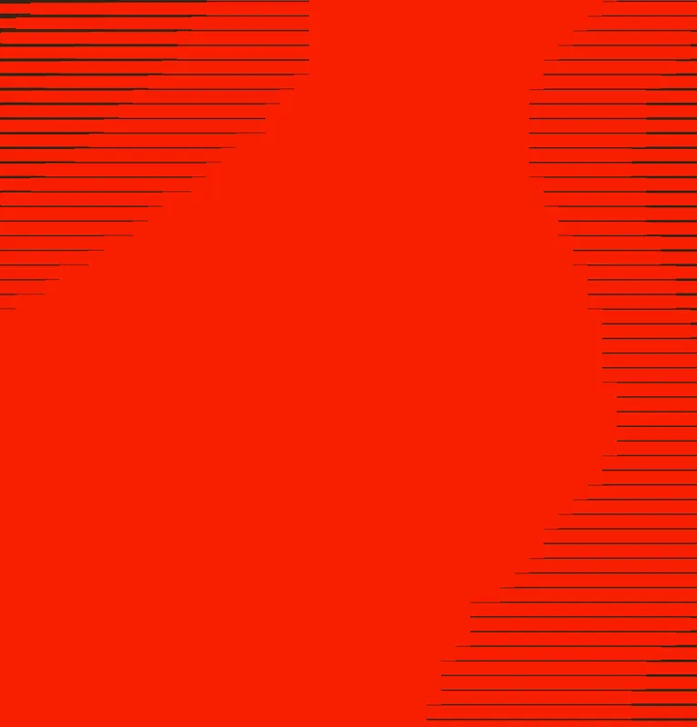 Abstract red background with horizontal black lines forming wave-like patterns.