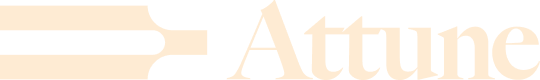 Logo featuring a stylized pen nib icon next to the word "Attune" in beige.