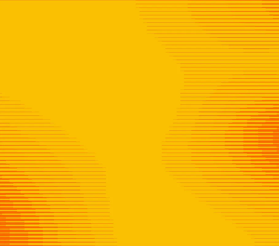 Abstract graphic with orange and yellow horizontal lines forming curved patterns.