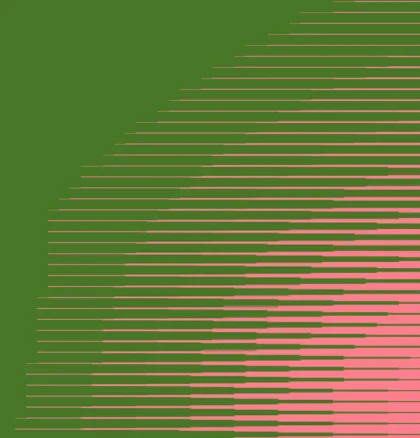 Abstract digital artwork featuring curved horizontal green and pink lines forming a circular pattern.